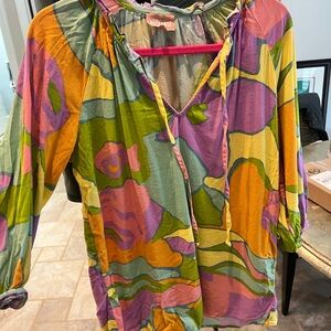 Show Me Your MuMu Green and Yellow Graphic 3/4 Sleeve Blouse